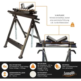Lemodo Multifunktions Arbeitsbock, 4 Funktionen, Rollenbock, V- und Kugel-Auflage, klappbar, höhenverstellbar