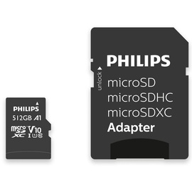 Philips microSDXC R80/W30 microSDXC 512GB Kit, UHS-I U1, A1, Class 10 (FM51MP45B)