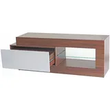 MCW TV-Rack MCW-B51, Fernsehtisch Lowboard Schrank, 3D-Struktur Walnuss-Optik hochglanz 55x150x47cm