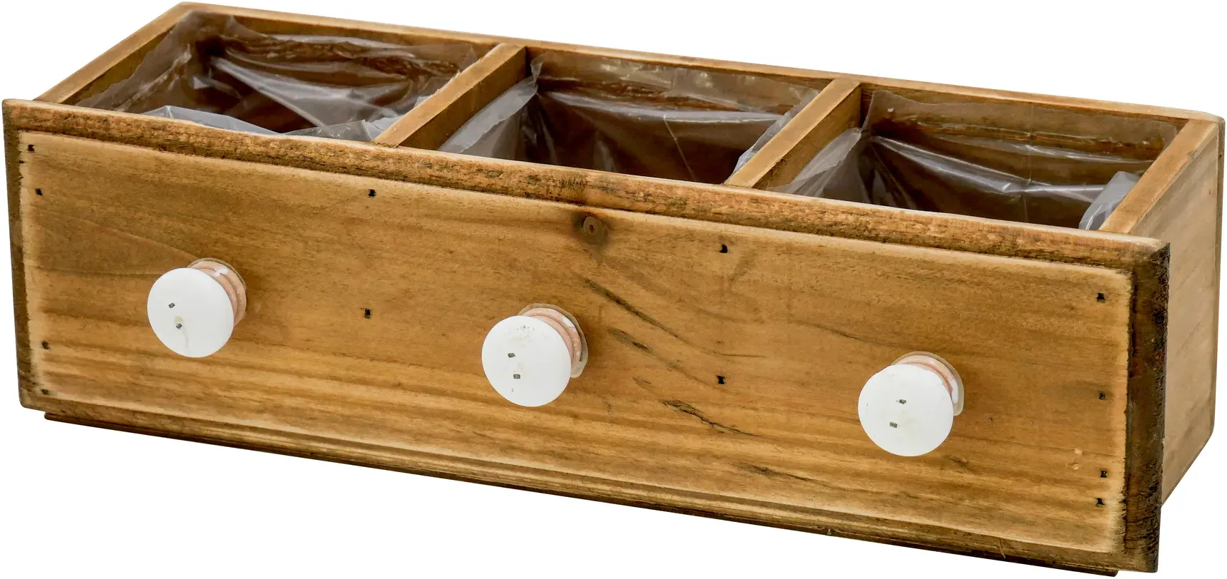 Schublade Holz 32x10x9cm 3 Fächer natur/weiß