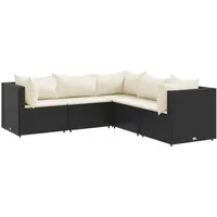 vidaXL 5-tlg Garten-Lounge-Set mit Kissen Schwarz Poly Rattan Modell 15