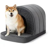 PELZIN Orthopädisches Hundehöhle - Hundehaus für Drinnen - Hundehütte Indoor rutschfest - Waschbar Hundebett Mit Dach für Mittelgroße Hunde & Einen 76cm Hundekorb - 73x45cm, Grau