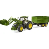 Bruder John Deere 7R 350 mit Frontlader und Tandemachstransportanhänger (03155)