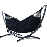 Potenza Outdoor Hängematte mit Gestell für 2 Personen I Baumwolle Doppelhängematte XXL 220x160, 200kg I Hängemattengestell 220kg, wetterfest (Santia-Schwarz, Basic Gestell Graphit)