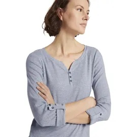 Tom Tailor Damen Henley Longsleeve mit Streifen aus Bio-Baumwolle, 26053 - Offwhite Navy Small Stripe, S