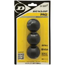 Dunlop Squashbälle Pro doppelGelb, 3 Stück im Blister, Offizieller Turnier-Squashball, schwarz 2 gelbe Punkte