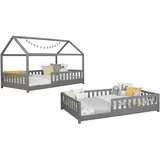 MID.YOU Hausbett Mid.you 140 x 200 cm Kiefer massiv hellgrau