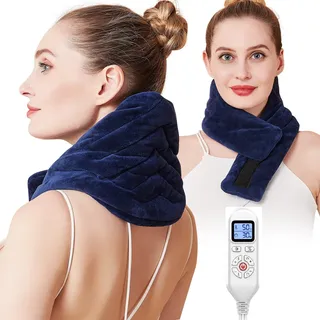 JOBYNA Heizkissen für Nacken, Nackenwärmer Elektrisch, 5s Schnelle Erwärmung 30-70°C & 10-90 Minuten Einstellbar Physiotherapie Nackenheizkissen, Flanellmaterial Waschbar (74 * 19cm)
