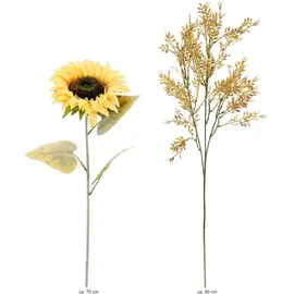I.GE.A. Kunstblumenstrauß I.GE.A. "Kunstblumen Set Sonnenblume", hellgelb, B:32cm H:70cm L:16cm, Polyester, Kunstpflanzen, Mit Dekozweig 70cm Blumenarrangement Sonnenblumenzweig künstlich Deko