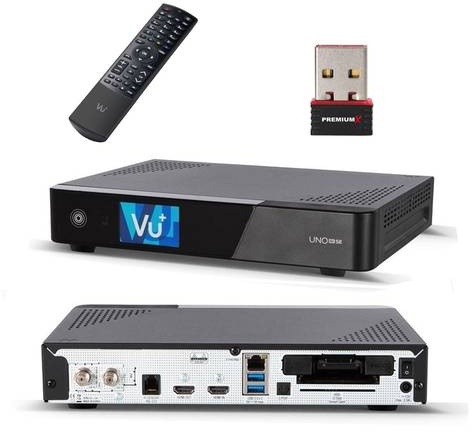 VU+ UNO 4K Satellit Receiver DVB-S2 Linux UHD 2160p HbbTV H.265 mit PremiumX Mini Wlan Wireless Stick bis zu 150 Mbit ́s
