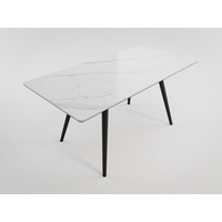Esszimmertisch RIGA 160x80cm weiße Keramikplatte schwarze konische Tischbeine