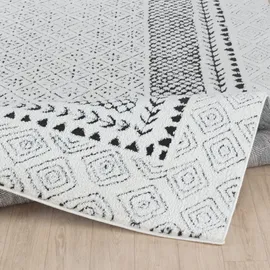 livabliss Monaco Wohnzimmer Boho, großer Schlafzimmer 160x213 cm ,Esszimmer mit geometrischem Muster, Skandinavischer Wohnzimmer modern in Grau, Schwarz, Creme