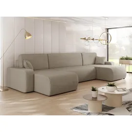 Mirjan24 Eckcouch Cord U-Form 2-Sitzer Beige