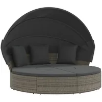 vidaXL Outdoor-Loungebett mit Dach und Kissen Grau Poly Rattan 2