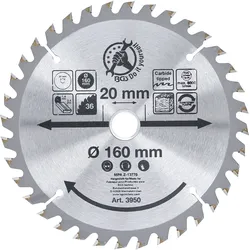 BGS DIY 3950 Hartmetall Kreissägeblatt Ø160 x 20 x 2,4mm 36 Zähne