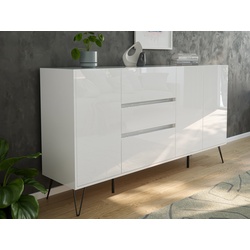 Design Sideboard Kommode Zuma 180cm Greifraum 3 SoftClose 3 Türen Weiß hochglanz