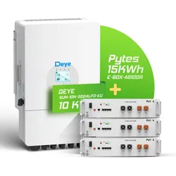 Deye/Pytes Komplettset 10 kW Hybridwechselrichter & 15 kWh Batteriespeicher (SUN-10K-SG04LP3-EU & E-BOX-48100R 5,12 kWh)