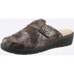 Clog BELVIDA, Damen, Gr. 40, schwarz (schwarz, bedruckt), Veloursleder, Basic, Schuhe Clog Hausschuh Pantoffeln