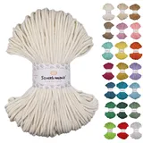 Sznurkomania, Geflochtene Baumwollkordel 3mm 100m, 46 Farben, Häkelkordel, Makramee Kordel, Makramee Garn, Premium Garn, Makramee Seil, (Ecru)