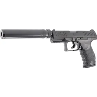 Walther Airsoft Pistole PPQ Navy Kit, Federdruck Waffe mit < 0,5 Joule, inkl. Schalldämpfer-Attrappe 100 x 6 mm BB Soft-Air Kugeln und zweitem Magazin