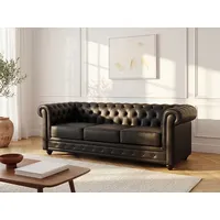 Ledersofa 3-Sitzer - Büffelleder - Schwarz - CHESTERFIELD
