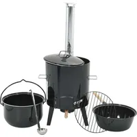 vidaXL Gulaschkanone mit Rauchabzug & Deckel Schwarz Stahl Emailliert