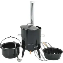 vidaXL Gulaschkanone Mit Rauchabzug & Deckel Schwarz Stahl Emailliert