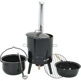vidaXL Gulaschkanone Mit Rauchabzug & Deckel Schwarz Stahl Emailliert