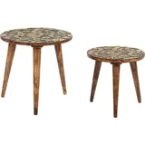 Beliani Beistelltisch 2er Set CHANPI Mango Holz dunkelbraun