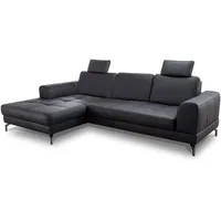 CAVADORE Ledergarnitur Benda / Großes Ecksofa mit XL-Longchair links & Federkern / Inkl. Sitztiefenverstellung & Kopfstützen / 284 x 87 x 175 / Echtleder: schwarz