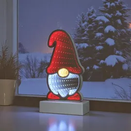 FHS International LED Wichtel Infinity Effekt Weihnachtsdekoration 6/18h Timer USB oder Batteriebetrieb - Rot