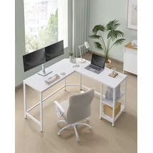 VASAGLE Schreibtisch L-förmiger Computertisch Eckschreibtisch mit 2 Ablagen Weiß - Weiß