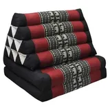 Kapok Thaikissen, Yogakissen, Massagekissen, Kopfkissen, Tantrakissen, Sitzkissen - schwarz/rot Elefant (Dreieck mit 2 Auflagen - 52x44x45)