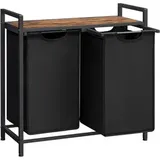 VASAGLE Wäschekorb 2 Fächer, Wäschesammler mit Ablage, Wäschebox, Wäschesack aus Oxford-Gewebe, Metallgestell, 2 x 46 Liter, 73 x 33 x 72 cm, vintagebraun-schwarz