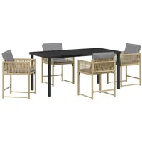 VidaXL 5-teiliges Garten-Essset mit Kissen in beige Poly-Rattan
