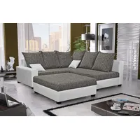 Fun Möbel Ecksofa Sofa NINA inkl.Hocker Weiss / Grau Ottomane Rechts - Schwarz