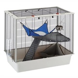 Ferplast Frettchenkäfig Rattenkäfig auf Mehreren Ebenen mit Zubehör, Nagerkäfig verstärkte Kanten, schwarz lackiertes Metall und Kunststoff, 78 x 48 x H 70 cm