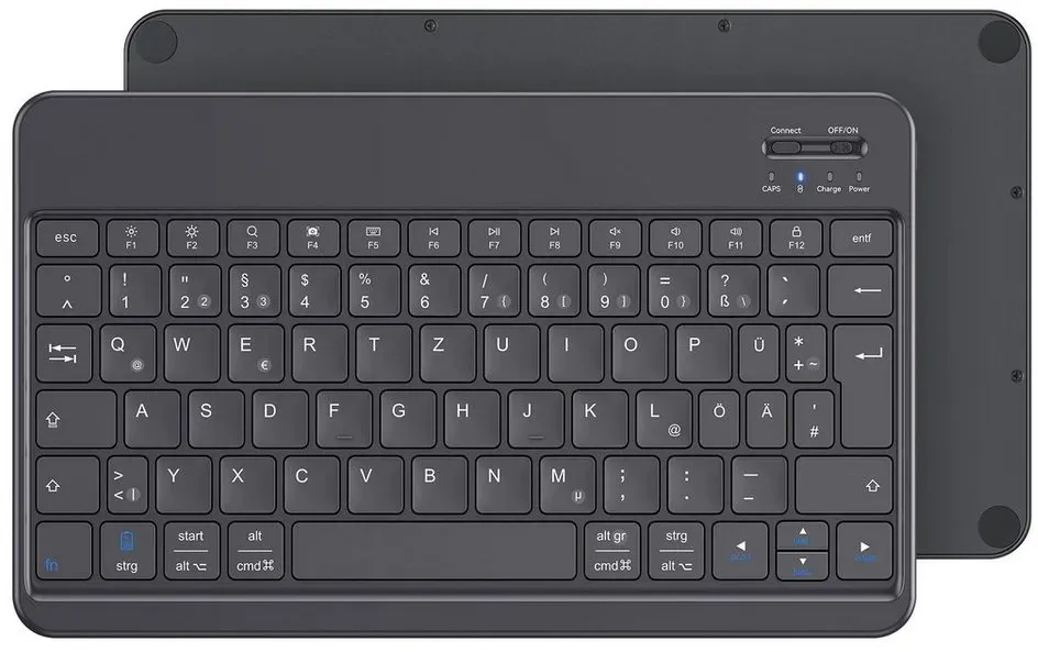 Tisoutec Bluetooth Tastatur,Kabellose Multi-Device 7 Farbige Deutsches iPad-Tastatur (QWERTZ-Layout für Windows,iPad,Android,PC,Laptop,Smartphone) schwarz