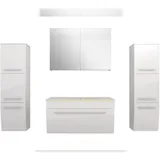 AcquaVapore Badmöbel Set Gently 3 V3 Weiß Badezimmermöbel Badspiegel Waschtisch 80 cm mit 1x 5W LED-Strahler