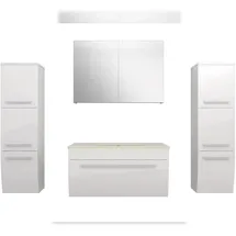 AcquaVapore Badmöbel Set Gently 3 V3 Weiß Badezimmermöbel Badspiegel Waschtisch 80 cm mit 1x 5W LED-Strahler