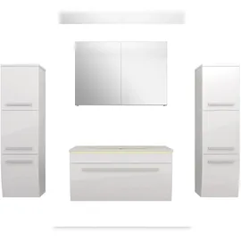 AcquaVapore Badmöbel Set Gently 3 V3 Weiß Badezimmermöbel Badspiegel Waschtisch 80 cm mit 1x 5W LED-Strahler