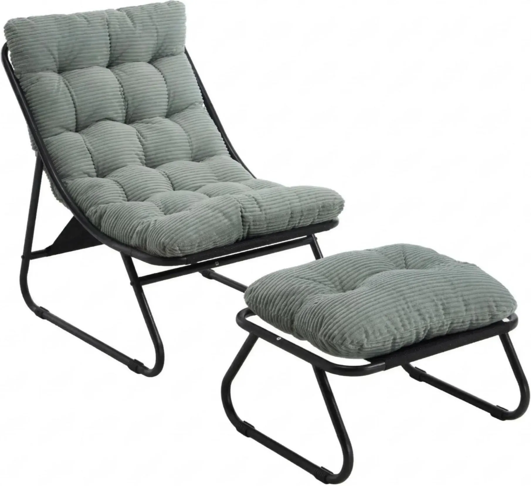 Outdoor-Lounge-Sessel mit Hocker, Polsterkissen, Sling-Gewebe, Stahlrahmen, Hellgrün