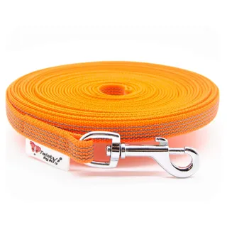 Twinkys Dog Style Schleppleine Hundeleine gummiert 15 mm breit für Hunde bis 15 kg - MIT Handschlaufe 15 Meter Orange Made in Germany