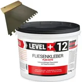 Level + Fliesenkleber 15 kg L+12 Fertig + Zahnspachtel 6mm