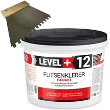 Level + Fliesenkleber 15 kg L+12 Fertig + Zahnspachtel 6mm