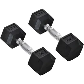 Homcom Hexagon Kurzhantel Griff Gerändelt Gewichte Metall Gummi Schwarz 2 x 4 KG