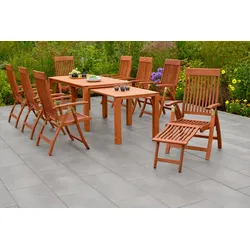 Garten-Essgruppe MERXX "Comodoro", braun (braun, braun, braun), Massivholz, Sitzmöbel-Sets, 6 Klappsessel, 2 Klappsessel mit Fußteil, Ausziehtisch