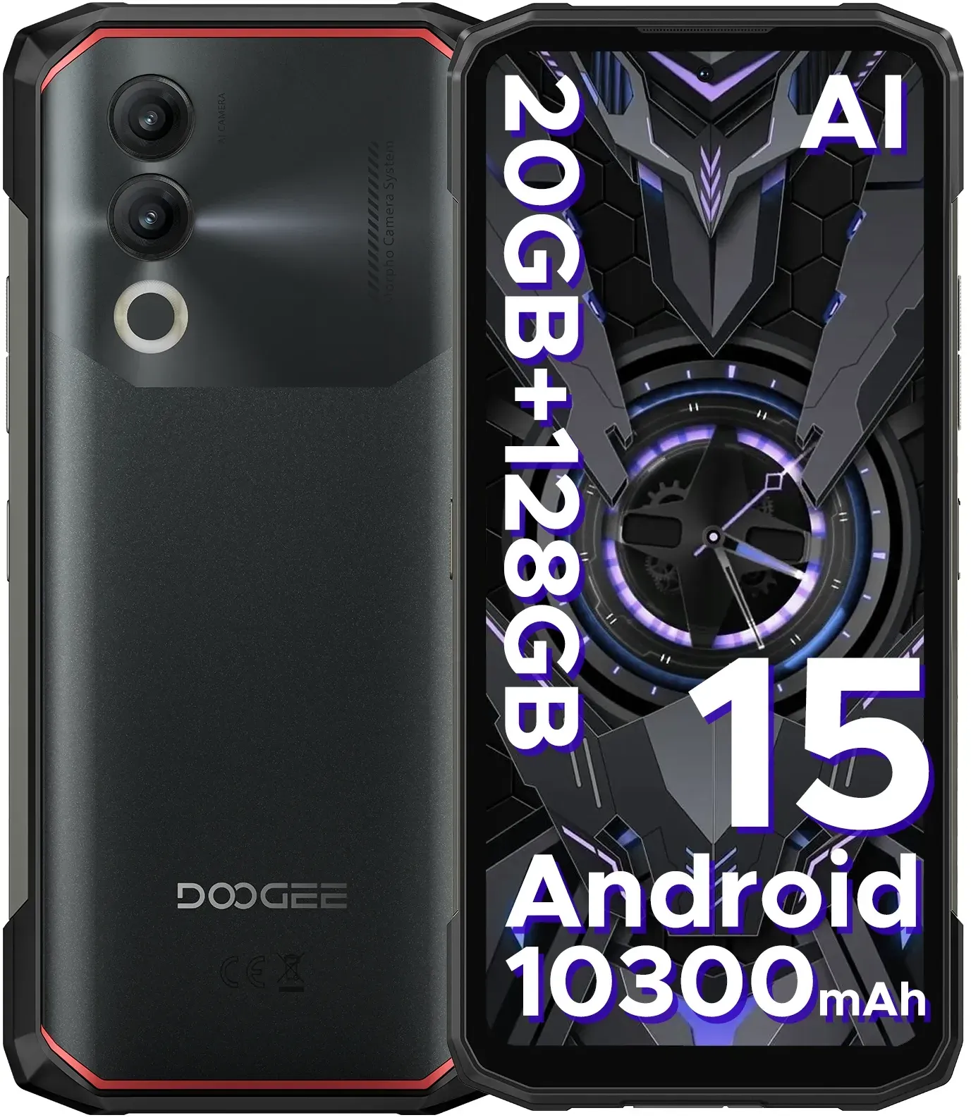 Doogee Blade20 Robustes Telefon Android 15 Gemini Ai 10300 mAh Akku 6,6'' HD+ Display 4 GB 128 GB Globale Version Ai Smartphone Nfc