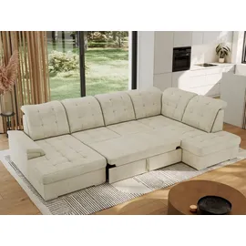 MKS Meble Eckcouch Samt U-Form 3-Sitzer Beige