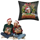 Weihnachtskissen Personalisiertes Kissen mit Foto Bedrucken Lassen Kissen Weihnachten mit Gesichtsfotos Deko Kissen Christmas Pillow Weihnachtsdeko Innen, mit Kissenkern (35x35cm)